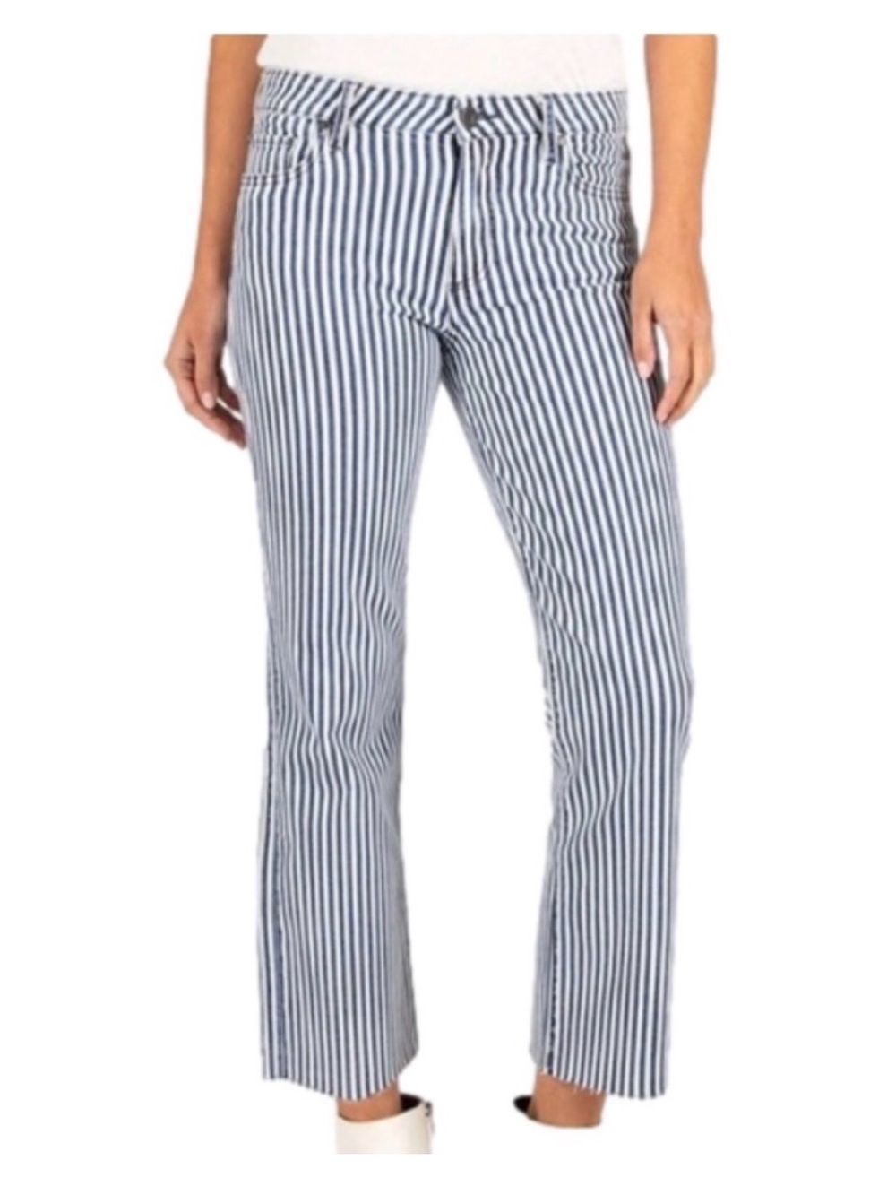 KUT Reese ankle straight leg pin stripe jeans cotton